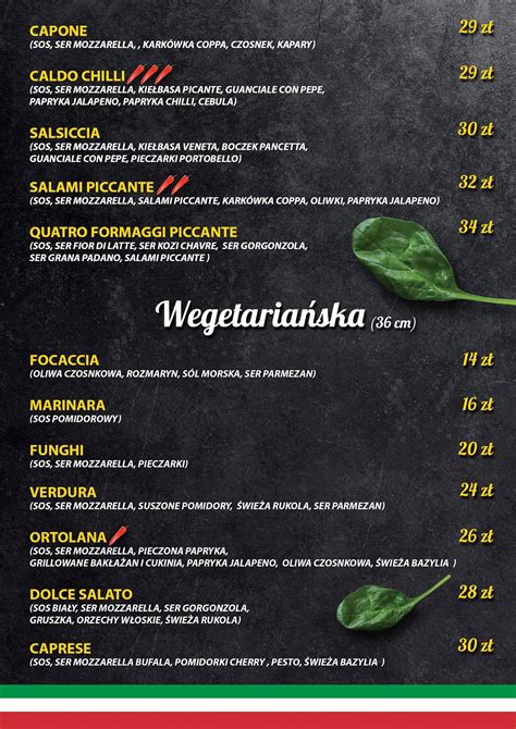 Menu at Pizza Napoli restaurant, Ostrowiec