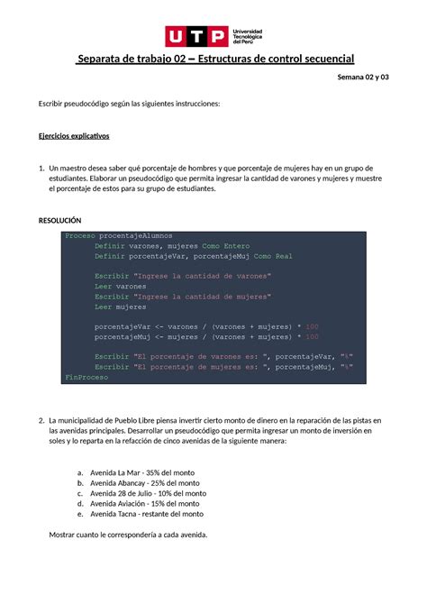 Ejercicio Resuelto Semana 2 Sesión 1 Pseudocodigos Principios De