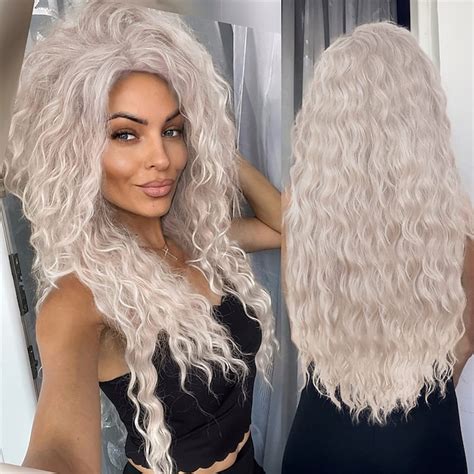 Carnival Ts Ombre Ash Blonde Curly Wig Long Wavy Wigs For White Women Fluffy Synthetic Wig