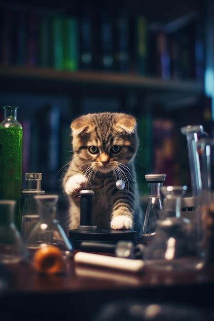 Un Gato Sentado Encima De Una Mesa Junto A Botellas Imagen Generativa