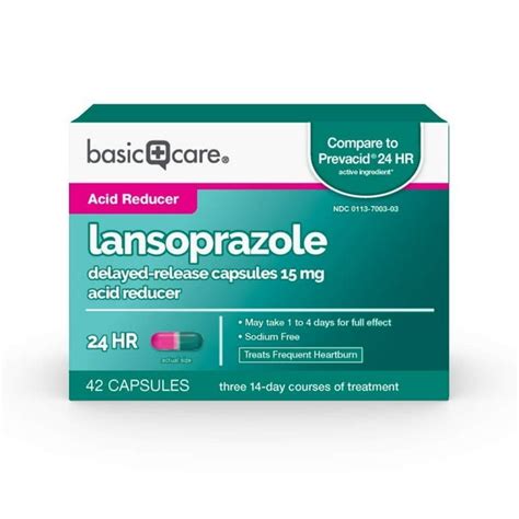 Basic Care Lansoprazole 15mg Acid Reducer Medicine 42 Delayed Release Capsules For Heartburn