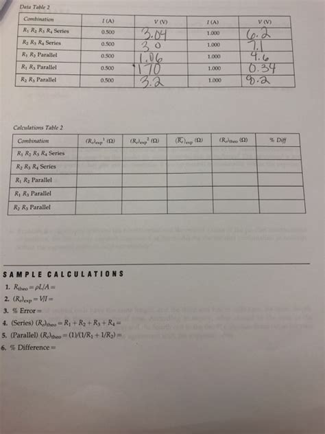 Solved Laboratory Report Data Table 1 I A Vri V Vr2 V