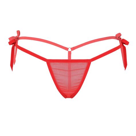 Vastwit Women S Sheer Mesh Bikini Briefs Low Rise Tie Side T Back Mini Thong Swimwear Red One
