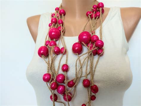 Pink Long Bead Necklacelayered Bead Necklace For Womenmulti Etsy