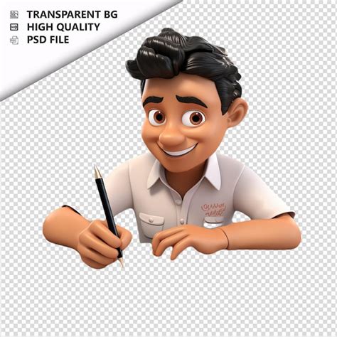 Latin Person Writing 3D Cartoon Style fundo branco é PSD Premium