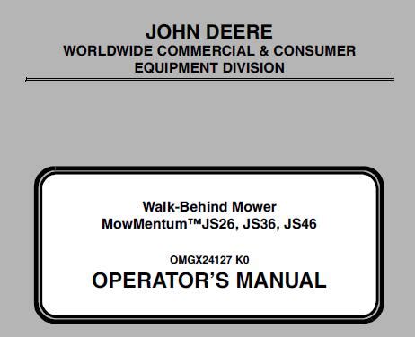 John Deere JS26 JS36 JS46 Walk Behind Mower MowMentum Operators