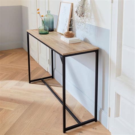 Metal And Wood Effect Console Table Black