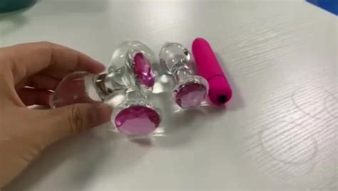 Crystal Pink Glass Anal Plug Diamond Insert Jewelry Transparent Anal