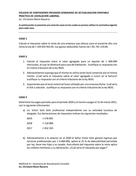 Casos Practicos De Legislaci N Tributaria Modulo Iii Seminario De