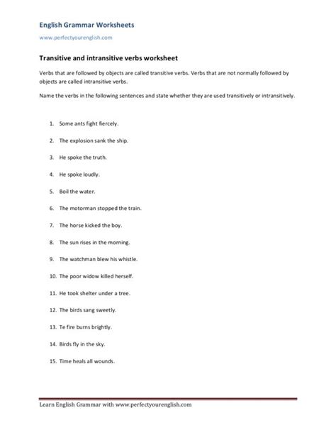 Transitive And Intransitive Verbs Worksheet Worksheet For 4th 6th Grade Lesson Planet