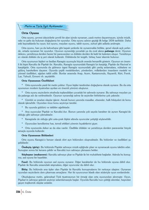 10 Sınıf Türk Dili ve Edebiyatı Ders Kitabı Öğün Yayınları Sayfa 226