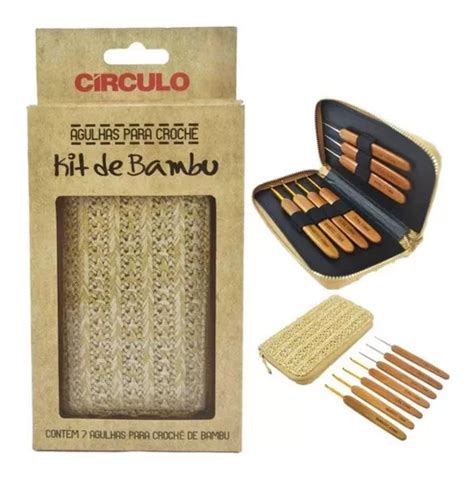 Kit Estojo Agulhas De Crochê Tricô Cabo Bambu 7 Un Círculo Frete grátis