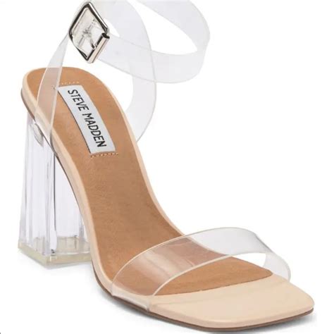 Steve Madden Clear Nude Heeled Sandals Clear Strap Heels Clear Block Heels Sandals Heels
