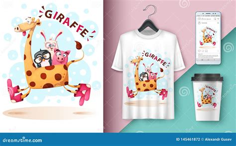 Giraffe, Penguin, Rabbit, Pig - Mockup for Your Idea Stock Vector ...