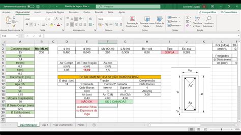 Planilha Dimensionamento De Vigas Youtube