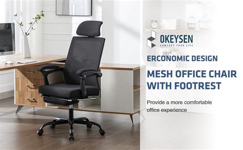 Okeysen Mesh Ergonomic Office Chair With Footrest Home Office Desk