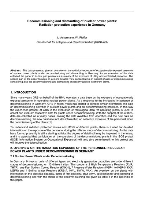 Decommissioning And Dismantling Of Nuclear Power Plants Radiation