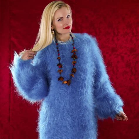 Fuzzy Long Mohair Dress In Aqua Blue By Supertanya Supertanya