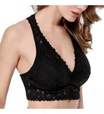 Women S Lace Bralette Padded Wireless Bra Hook Back Lingerie Black Halter C Rkm M