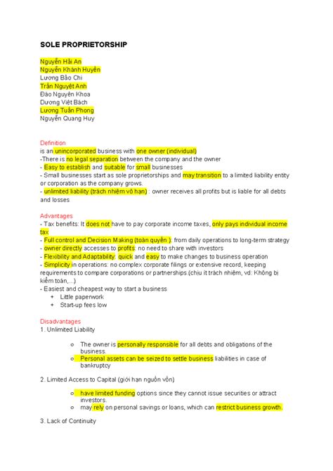SOLE Proprietorship Overview - Chapter 1 Notes - Studocu