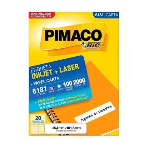 Etiqueta Pimaco Inkjet Laser Carta 6181 N20 100Fls 25 4X101 6mm