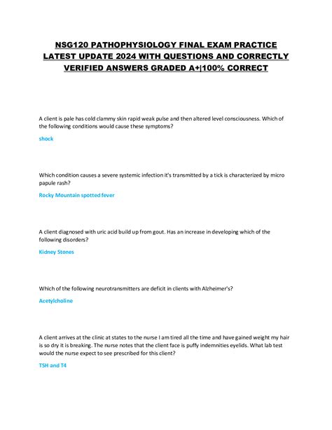 Nsg Pathophysiology Final Exam Practice Latest Update With