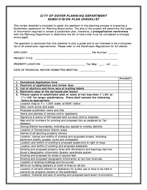 Fillable Online Dover Nh Subdivision Plan Checklist Dovernhgov