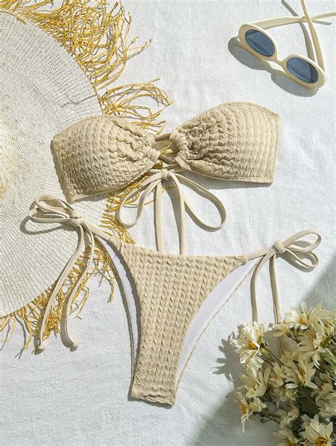 Pe As Conjunto Top Bandeau De Material Met Lico E Parte Inferior De Mai Bikini Amarra O