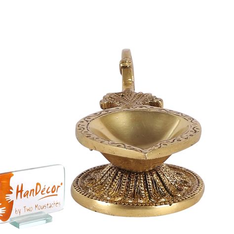 Ethnic Handcarved Brass Diya With Curved Handle Brass Indian Etsy