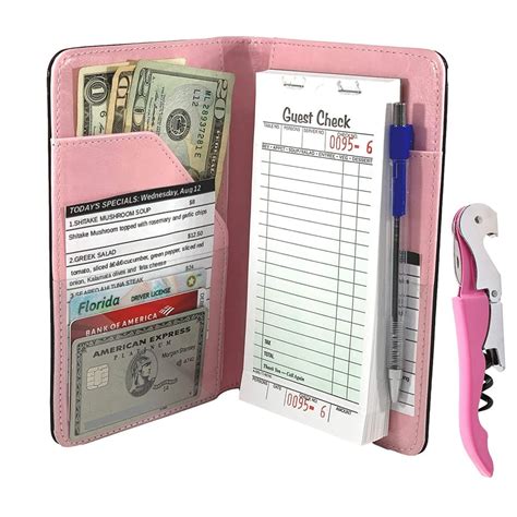 Waitress Server Book Wallet Organizer Pink Bundled With Wine Opener