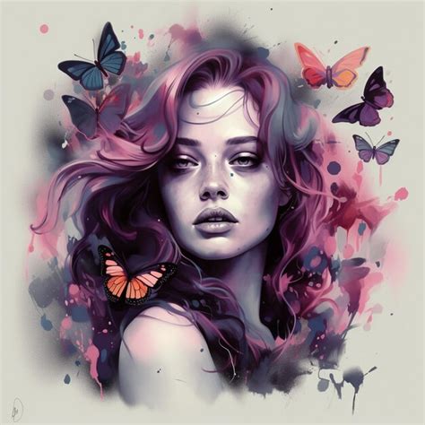 Premium Ai Image Painting Of A Woman With Butterflies In Her Hair