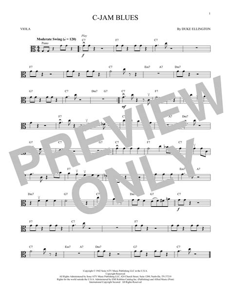 C Jam Blues Sheet Music Duke Ellington Viola Playalong