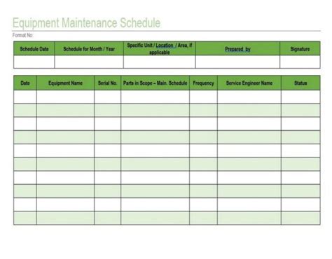 √ Office Equipment Maintenance List Template