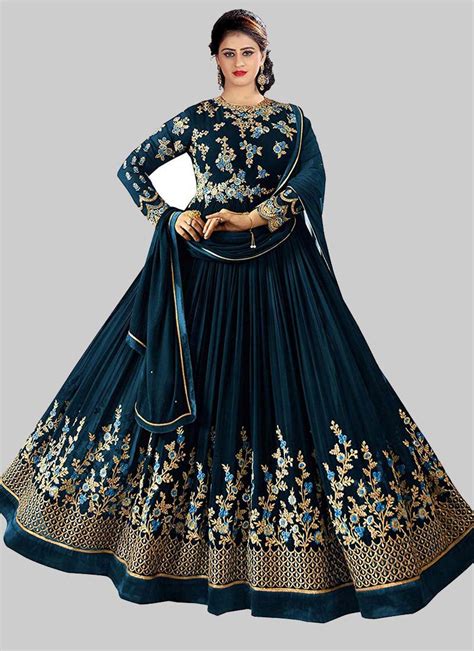 Designer Embroidered Blue Georgette Anarkali Suit Techframework