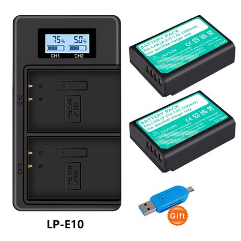 Digital Camera Battery Charger 2 Pack Of Lp E10 Multifunctional Usb Lcd