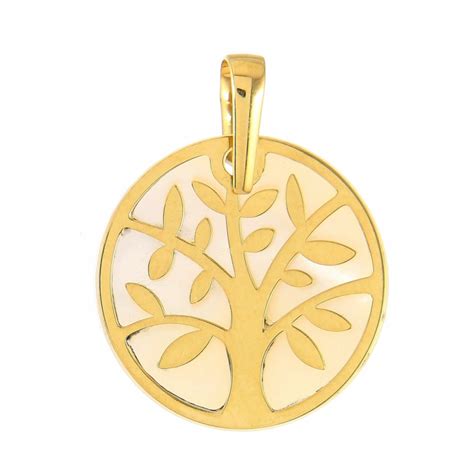 Pendentif Or Jaune 750 Arbre De Vie Et Nacre Ref 43589