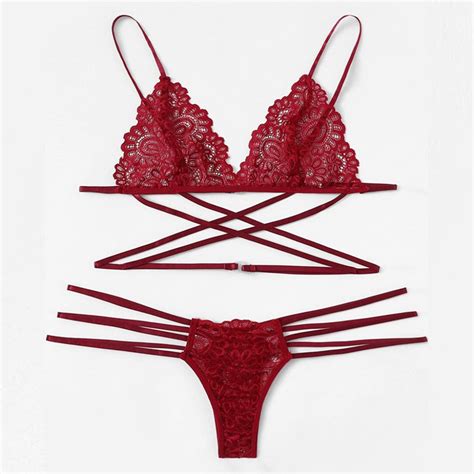 Conjunto De Lingerie Sexy Suti De Renda Vazado Calcinha Dalam