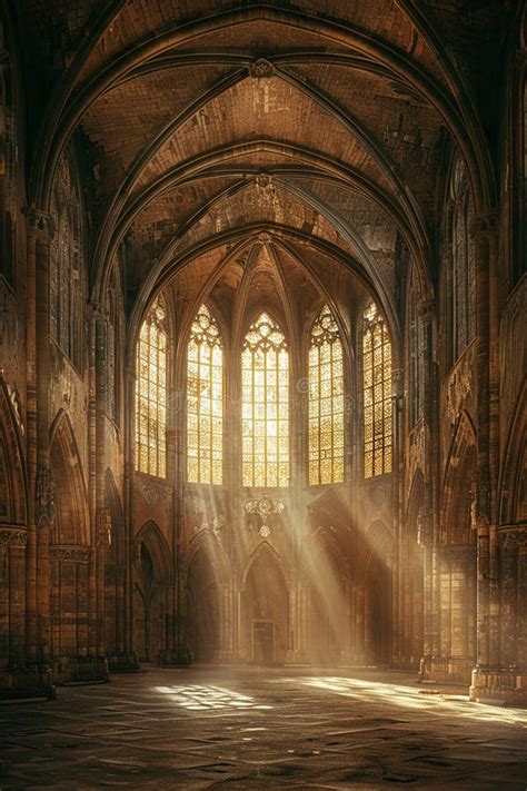 Gothic Cathedral Interior With Soaring Flying Buttresses And Intricate