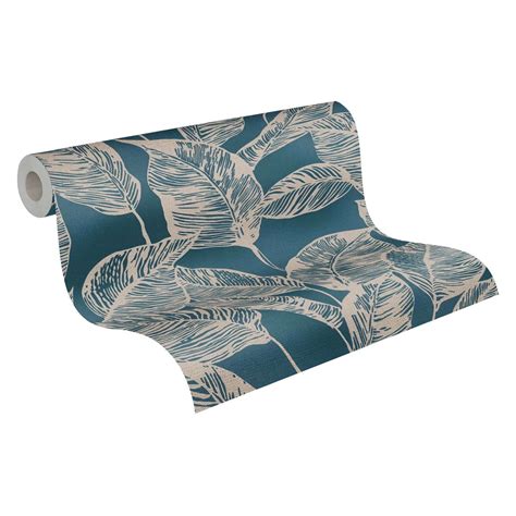 Bl Tter Tapete Vliestapete Floral Von A S Cr Ation Blau Braun Natur