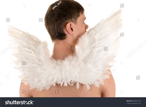 Naked Man White Angel Wings On Foto Stock 389972023 Shutterstock