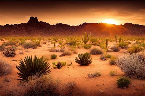 Premium Photo The Arid Landscape Of The Hot Sahara Desert Cacti And