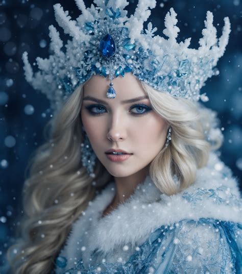 Lexica Portrait Of A Beautiful Snow Queen In Blue And White Tones