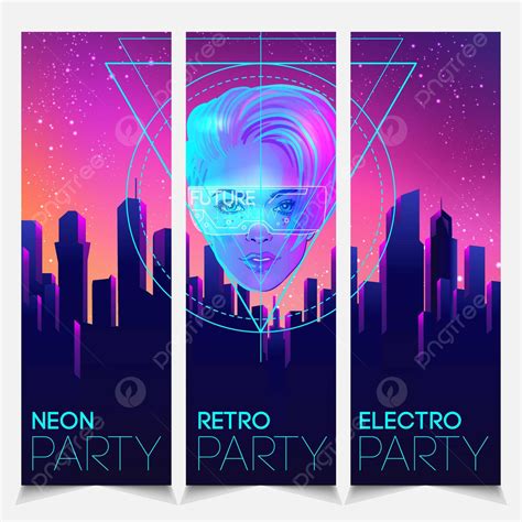 Selebaran Pesta Retro Androgini Neon Dengan Ilustrasi Vektor Gaya