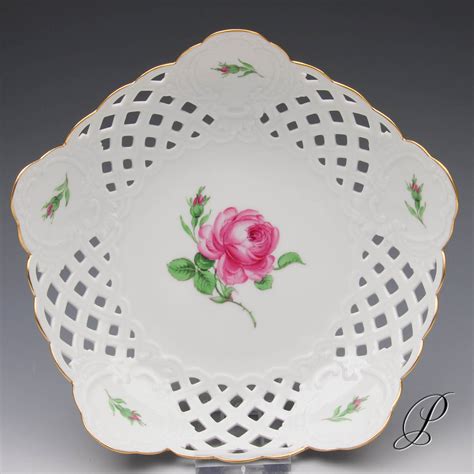 Meissen Durchbruchschale Rote Rose Porzellan Porcelain