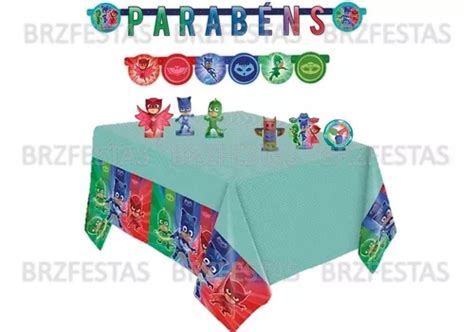 Kit Festa Pj Masks Toalha De Mesa Faixa 6 Displays Frete grátis