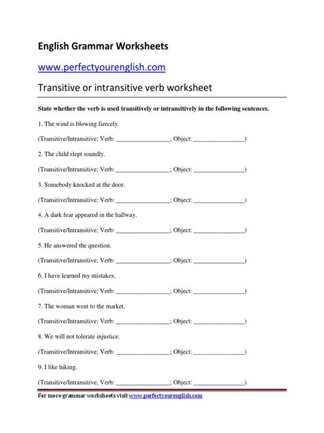 Identify Whether The Given Verb Is Transitive Or Intransitive Worksheets Library