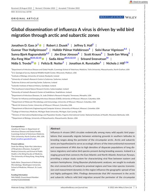 Pdf Global Dissemination Of Influenza A Virus Is Driven By Wild Bird Migration Through Arctic