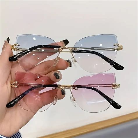 Rimless Oversized Sunglasses Luxury Cat Eye Metal Frame Temu Australia