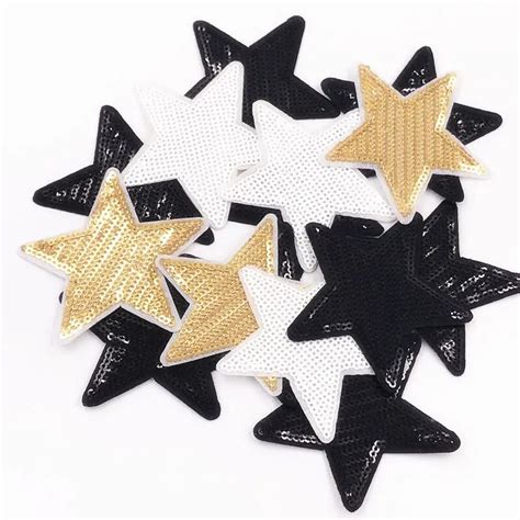 Wholesale Pcs White Gold Black Star Sequins Patches For Clothing Iron