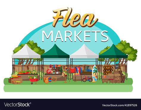 Flea market concept with street shops Royalty Free Vector